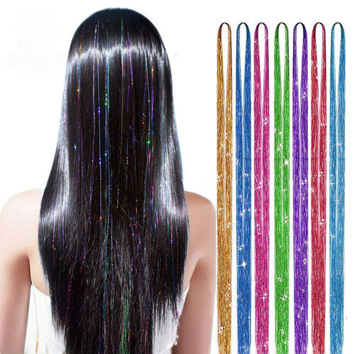 头发金丝线彩丝tinsel hair镭射金丝闪亮金属丝七彩无痕接发亮丝