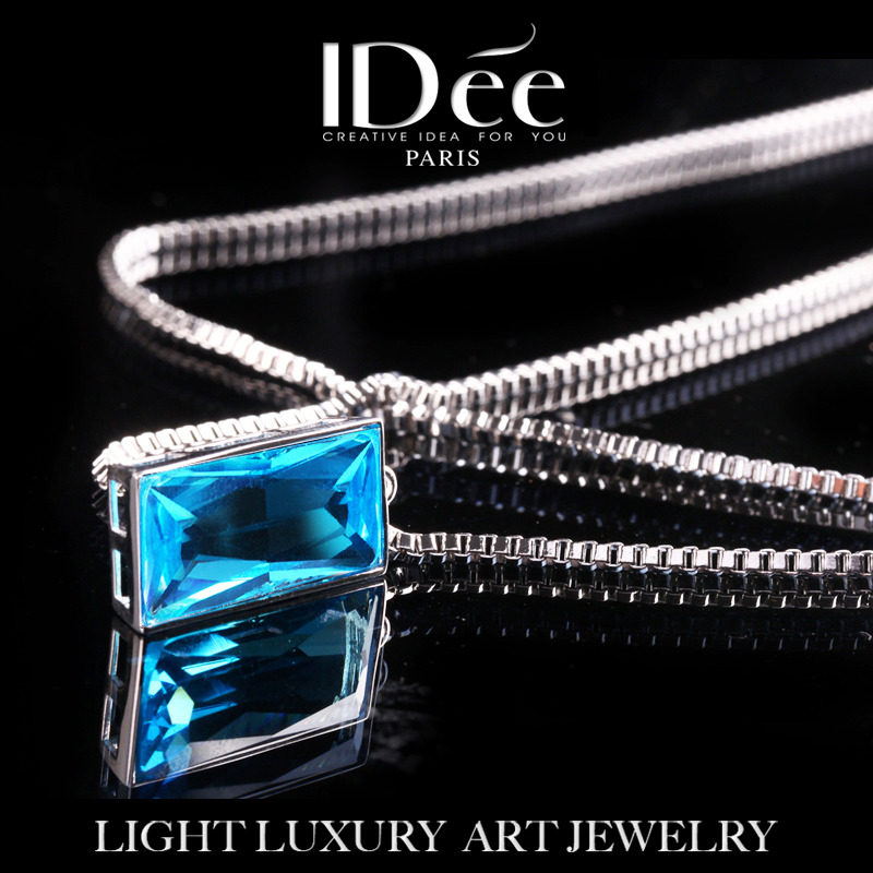 法国IDee银饰项链男士 蓝水晶宝石吊坠挂饰个性银饰品韩版潮配饰