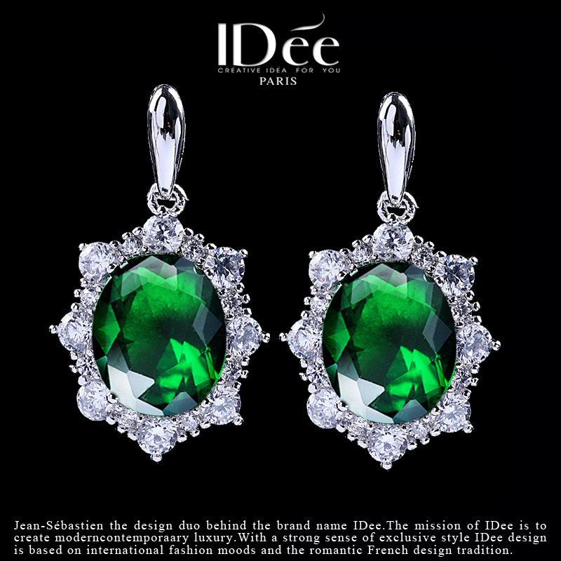 法国IDee祖母绿水晶耳环女宝石耳钉个性耳饰品轻奢潮牌2022年新款