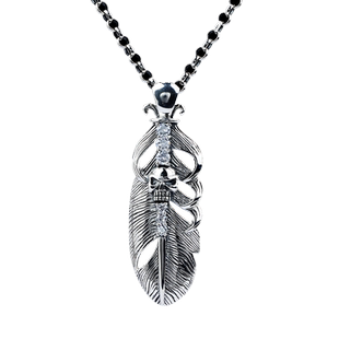 法国IDee羽毛骷髅泰银项链男潮牌奢侈嘻哈百搭纯银吊坠925银饰品