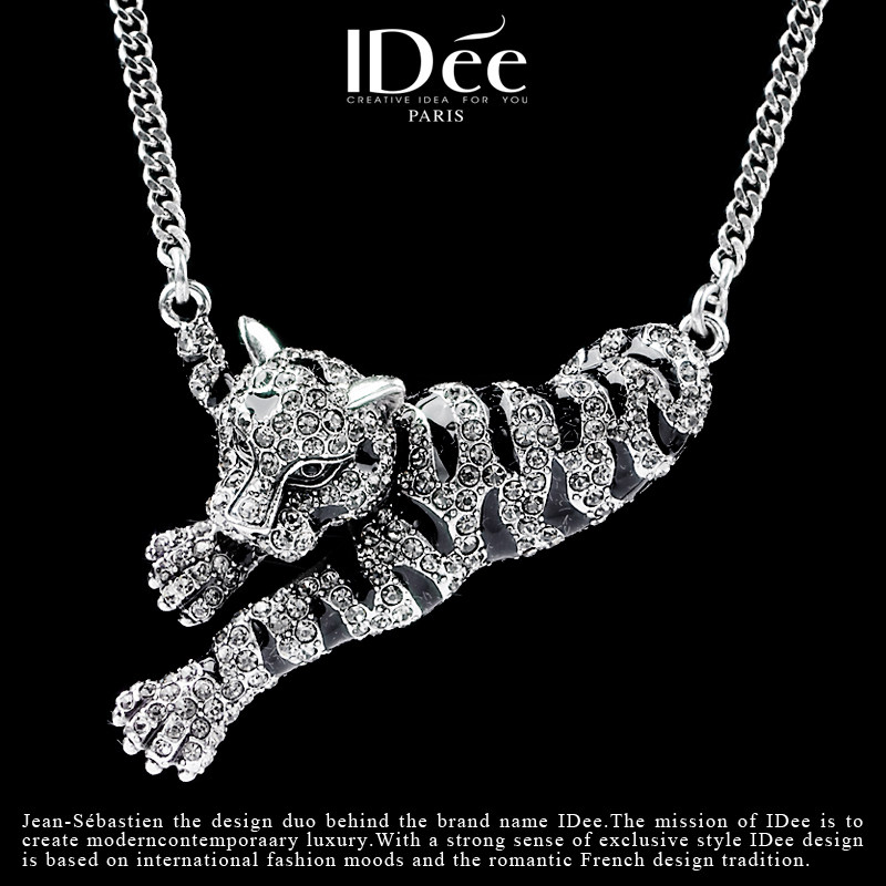 法国IDee水晶项链女潮牌锁骨短款豹个性吊坠时尚嘻哈ins年会饰品