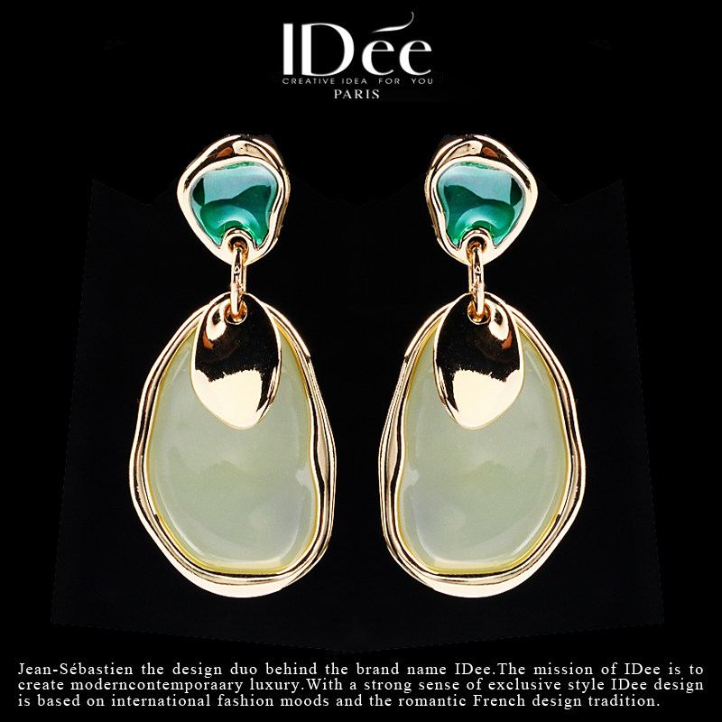 法国IDee叠搭色彩耳钉女潮牌个性耳坠祖母绿夸张耳饰时尚配饰年会
