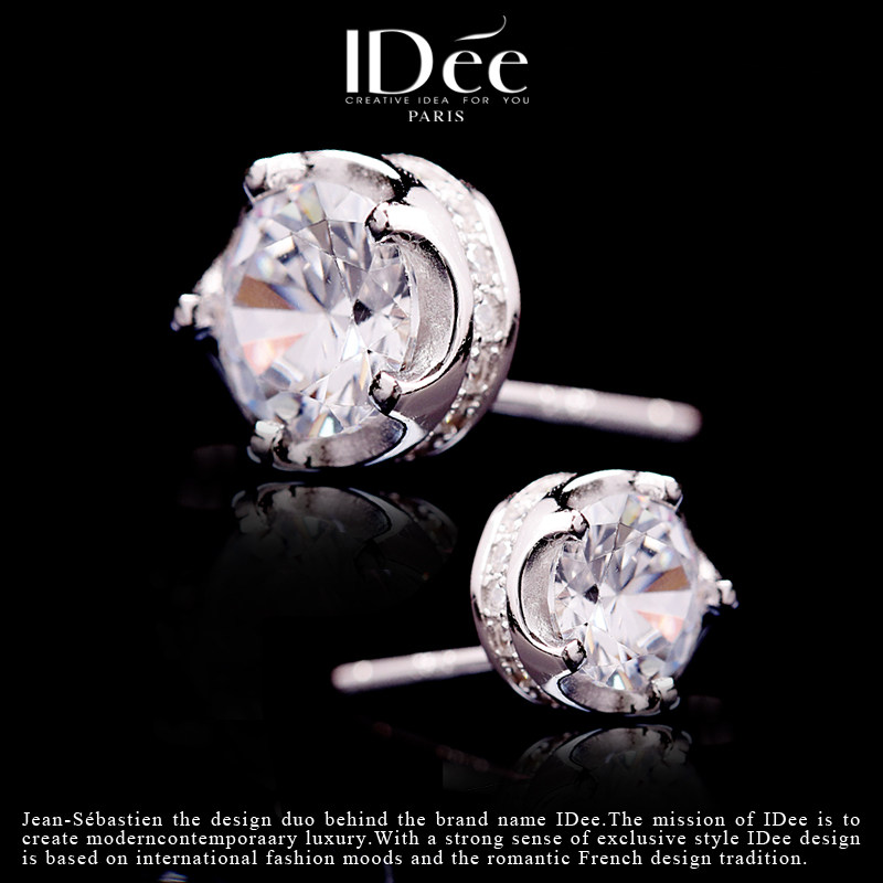 法国IDee闪钻耳钉男女 时尚个性情侣耳饰925纯银饰嘻哈潮牌饰品