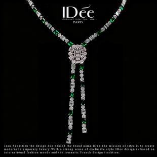 法国IDee叠翠祖母绿宝石钻长款毛衣项链女潮牌轻奢小众设计感饰品