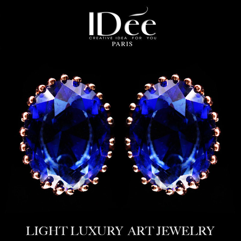 法国IDee蓝宝石耳钉耳饰女 秋冬水晶个性耳坠气质饰品2021新款潮