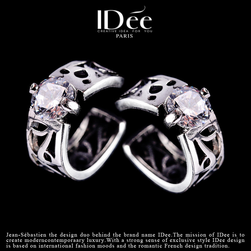 法国IDee闪钻耳夹男女情侣款个性时尚嘻哈无耳洞耳环耳圈银色饰品