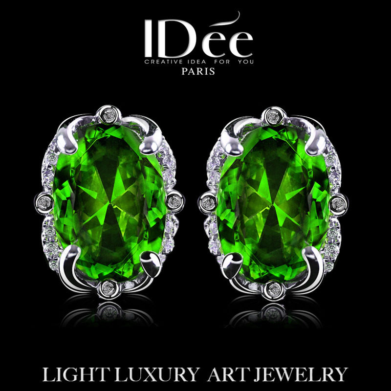 法国IDee祖母绿宝石耳钉女水晶S925纯银饰品耳坠2021新款轻奢小众