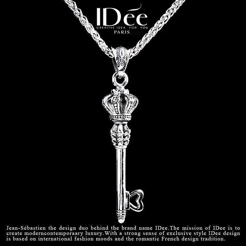 法国IDee钥匙项链男 欧美时尚潮男皇冠吊坠银色饰品 嘻哈潮牌挂件