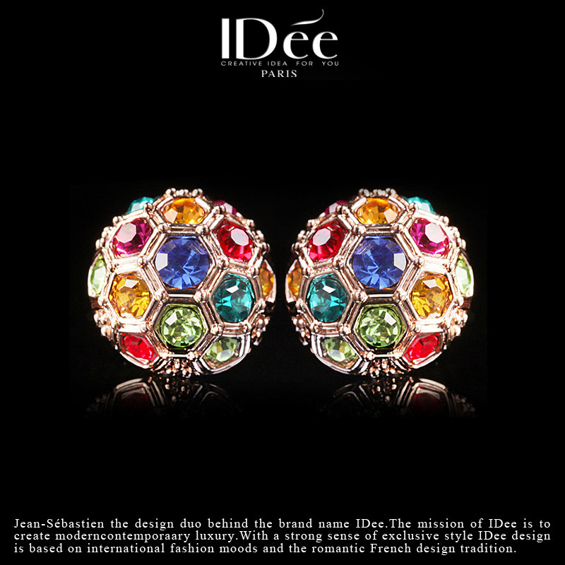 法国IDee轻奢水晶球耳钉女个性18K金色饰品气质潮牌2022年春夏