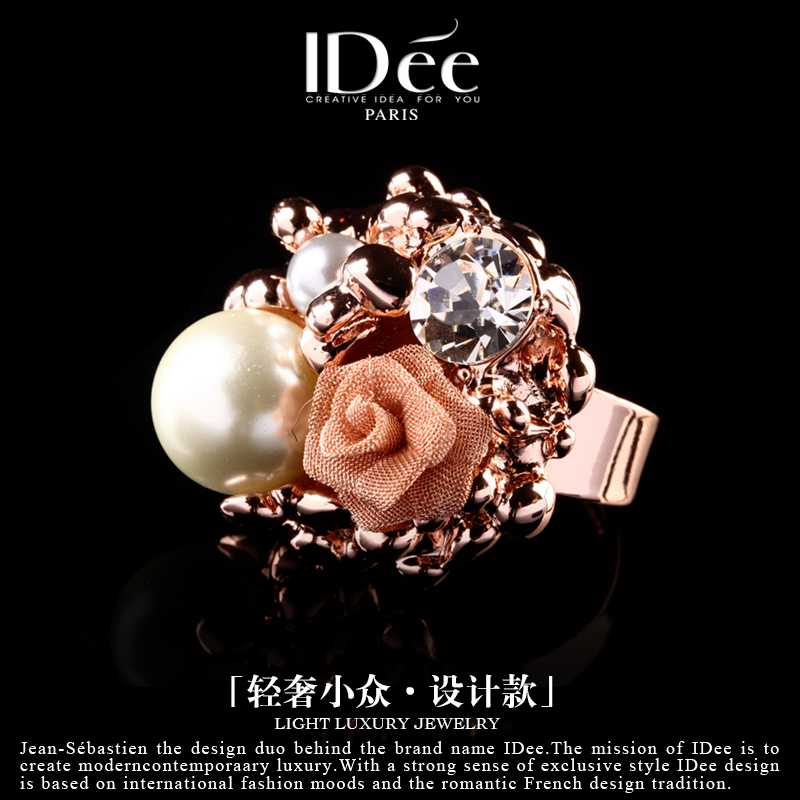 法国idee时尚仿珍珠夸张潮牌戒指