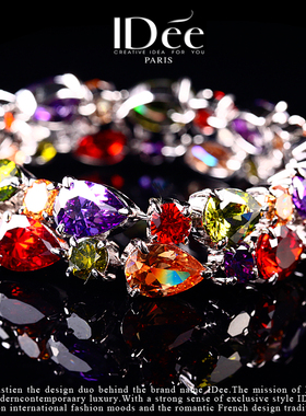 法国IDee多彩手链女潮流轻奢时尚小众设计感黄红紫水晶宝石配饰品