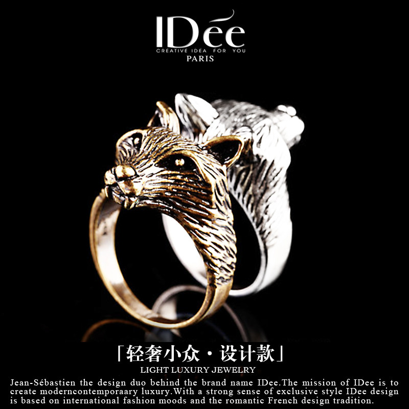 法国IDee金色狼首戒指男潮牌嘻哈 食指戒夸张轻奢饰品520礼物男友