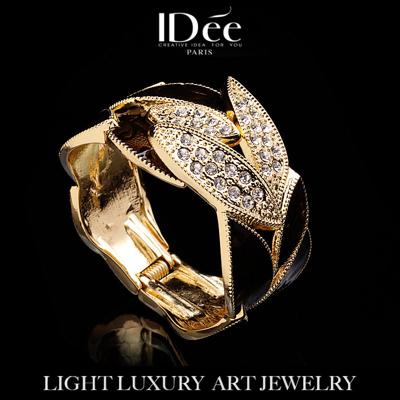 法国IDee金叶手镯女 宽版时尚欧美潮牌手环夸张潮牌轻奢网红饰品