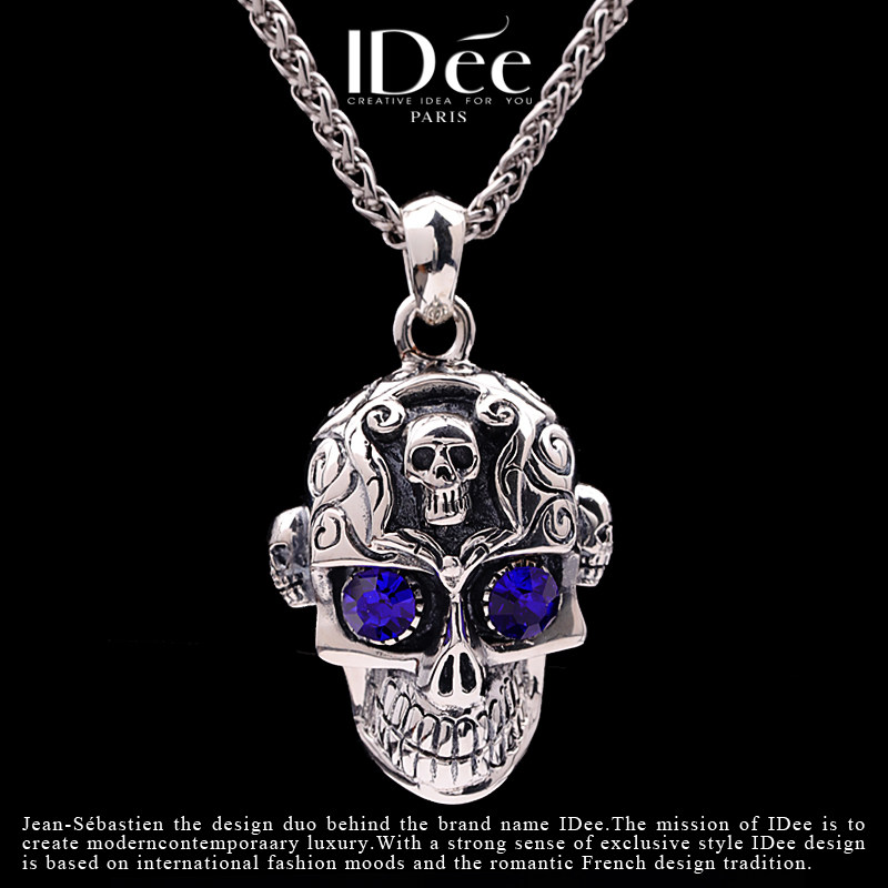 法国IDee骷髅泰银项链男潮个性嘻哈925纯银吊坠轻奢小众设计饰品