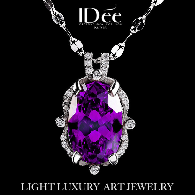 法国IDee紫水晶宝石项链女锁骨吊坠 925纯银秋冬饰品轻奢小众潮牌