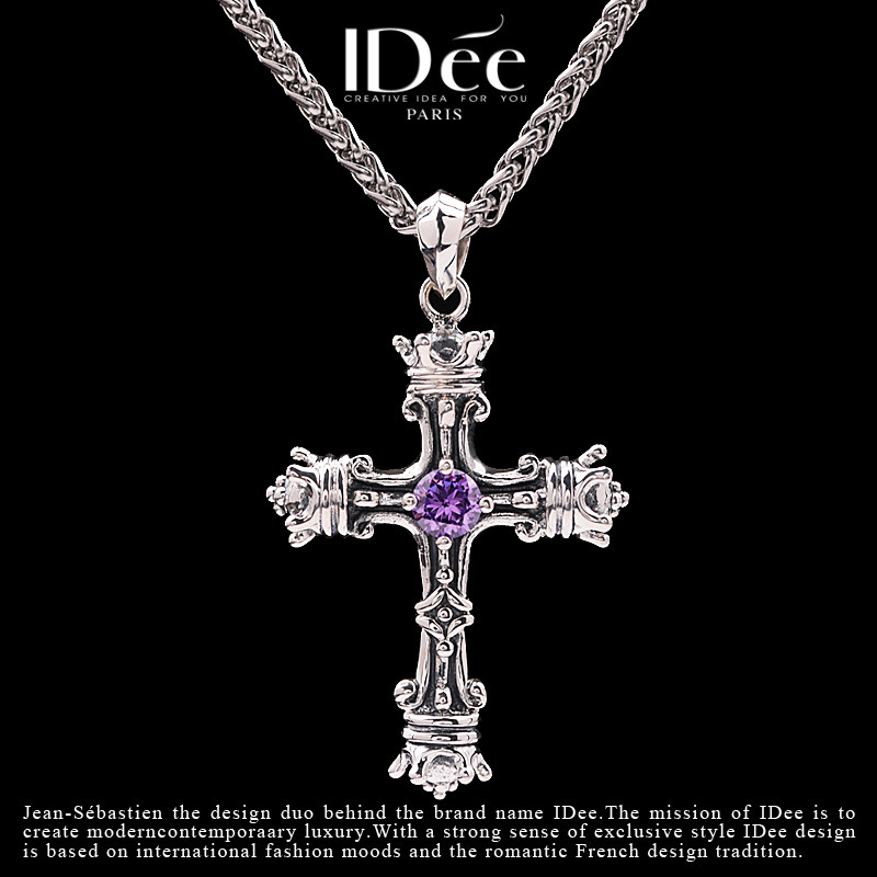 法国IDee泰银耶稣十字架项链男 潮男个性925泰银吊坠男项链配饰品