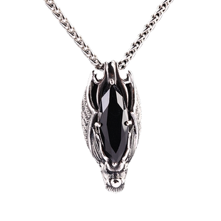 法国IDee龙头项链男潮百搭个性潮牌小众设计黑宝石时尚吊坠配饰品