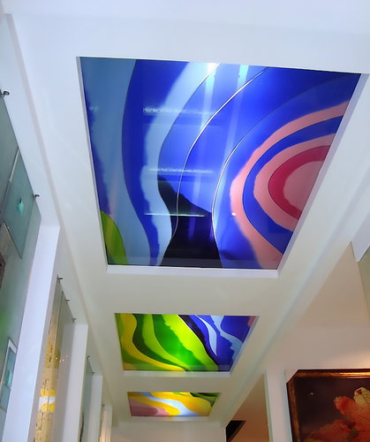 定制雕刻钢化透光艺术玻璃走廊玄关隔断吊顶门芯天花抽象七彩琉璃