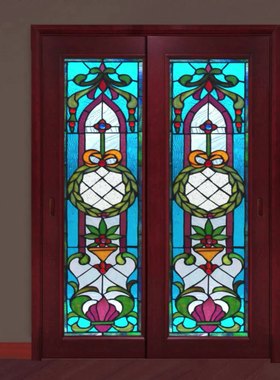 特价Tiffany 工艺术玻璃玄关隔断屏风柜门芯蒂凡尼细长蓝色地中海