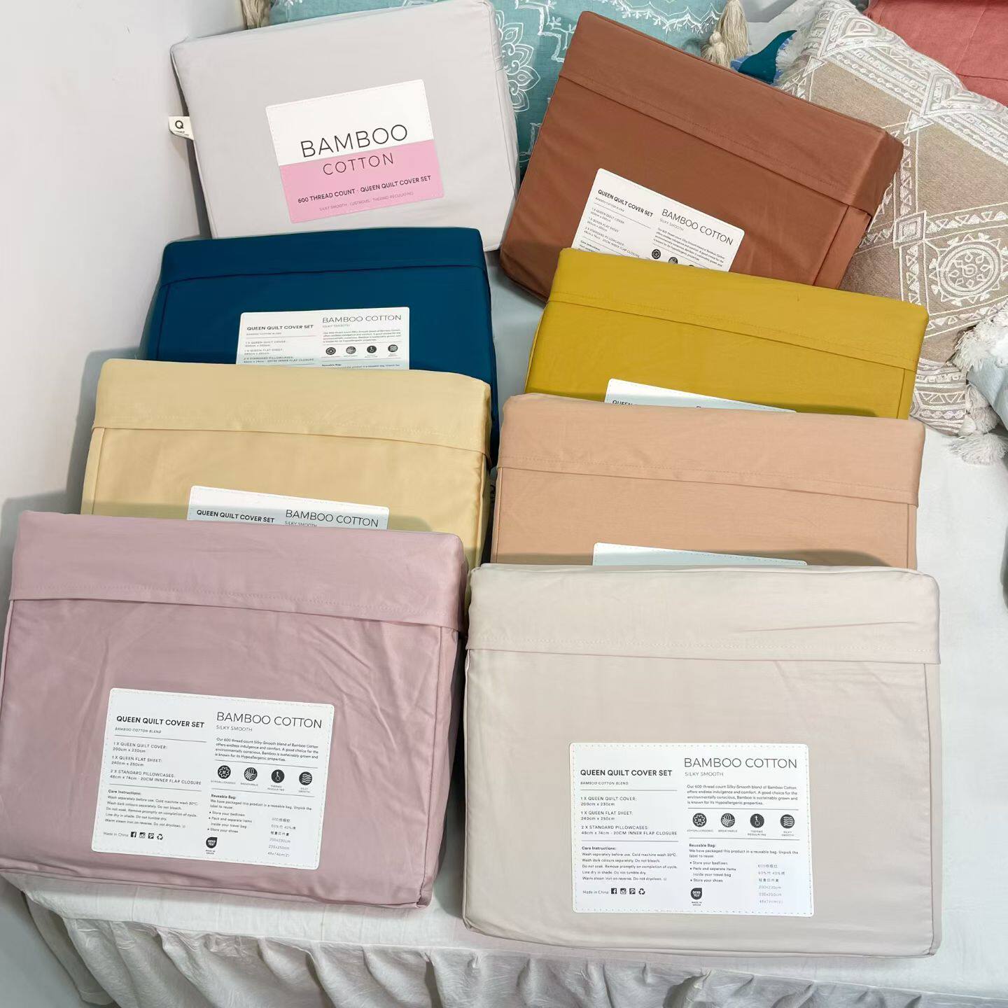 外贸原单出口剩余竹棉混纺四件套双人床套件一套6.5斤舒适床品