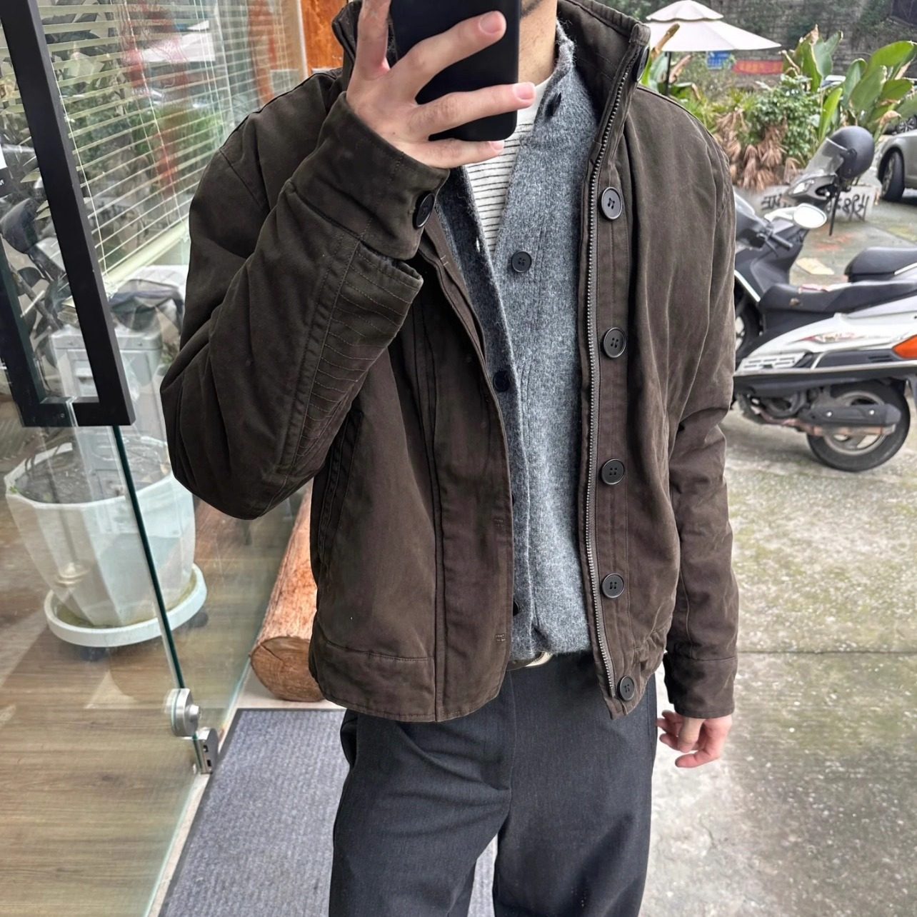 军款AF仿兔毛重水洗立领夹克外套