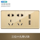 国际电工118型亚克力有机玻璃镜面开关插座香槟金三位十孔带USB