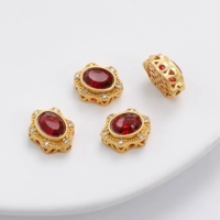 51 # красный | Стеклянные бусины-спейсеры, инкрустированные медным песком и золотом, овальные 10х13мм, диаметр отверстия около 1мм, 1 шт./пакет