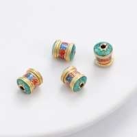 35# Зеленый | Бусины-спейсеры медные, позолоченные, масляные, бочкообразные 8х9мм, диаметр отверстия около 1,5мм, 1 шт./пакет