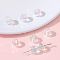 6#96 граненые шарики | Бусины стеклянные хрустальные 8х7мм, диаметр отверстия около 1мм, цвет белый AB, примерно 10 шт./упак.