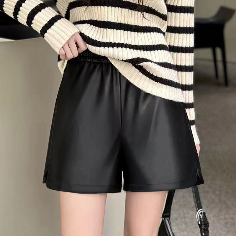 皮短裤女新款秋冬打底时尚韩版高腰阔腿a字宽松显瘦靴裤