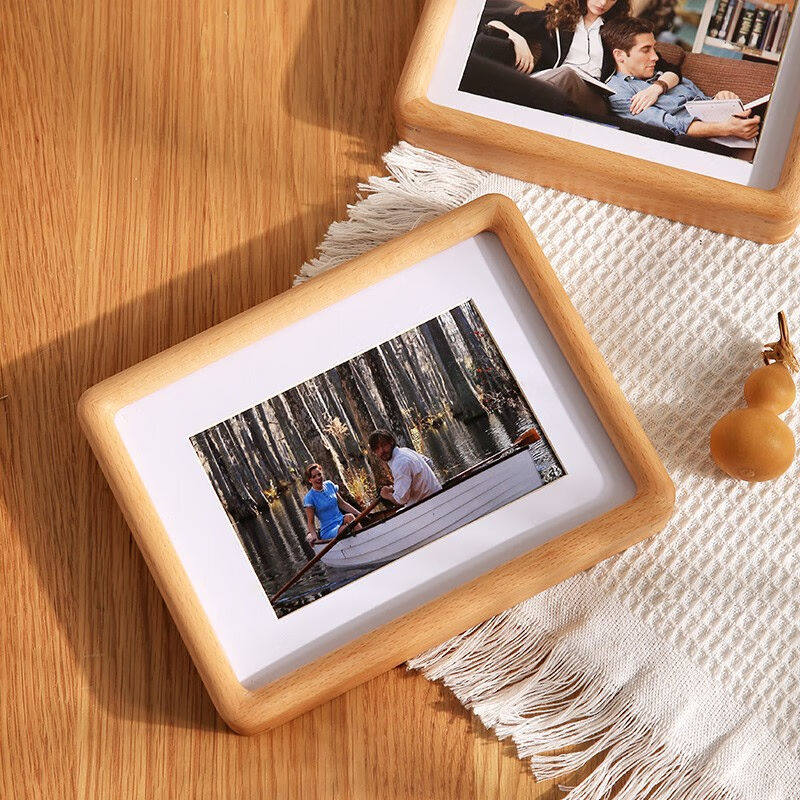 花衣裳实木榫卯小摆台相框洗照片做成摆台画框挂墙6寸78胡桃框架