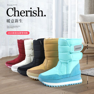 防水防滑中筒雪地靴旅游拍照情侣保暖棉鞋 冬季 加绒舒适平底棉鞋