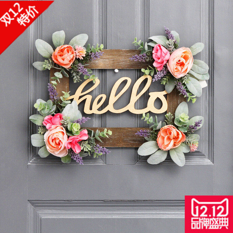 家居新品门挂 INS北欧风客厅婚庆仿真花木质工艺品相框挂饰圣诞
