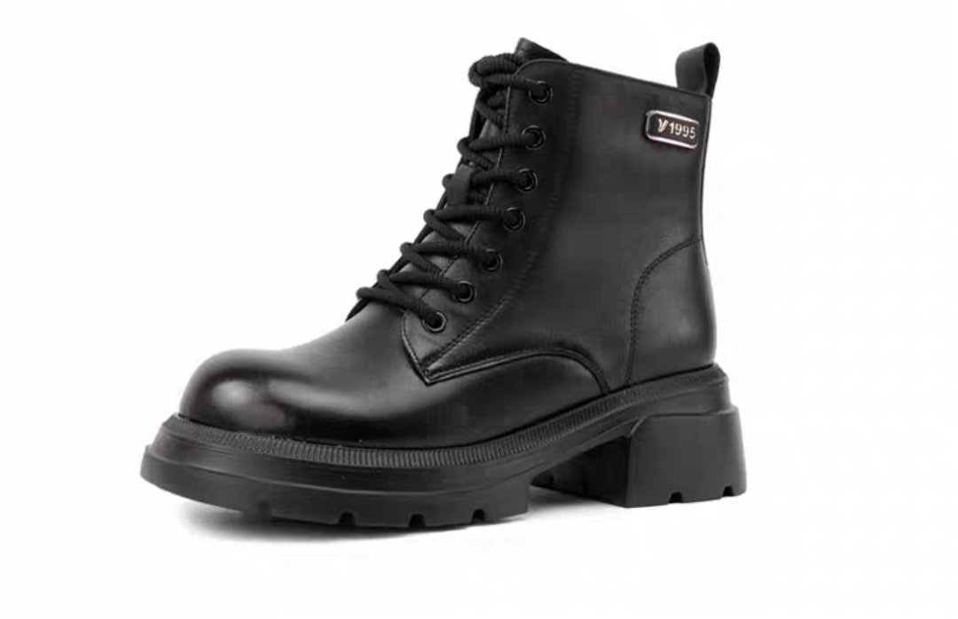 意尔康女鞋2024新款秋冬季真皮靴子马丁靴女加绒短靴S762AM070943