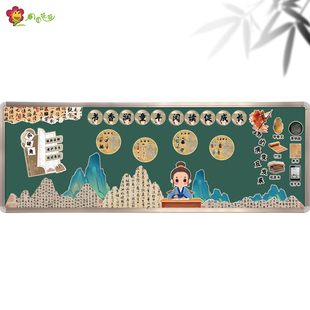 小学国潮风阅读主题墙环创图书角黑板报书香润童年幼儿园海报贴画