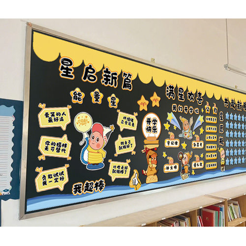 小学开学星星人主题黑板报墙贴