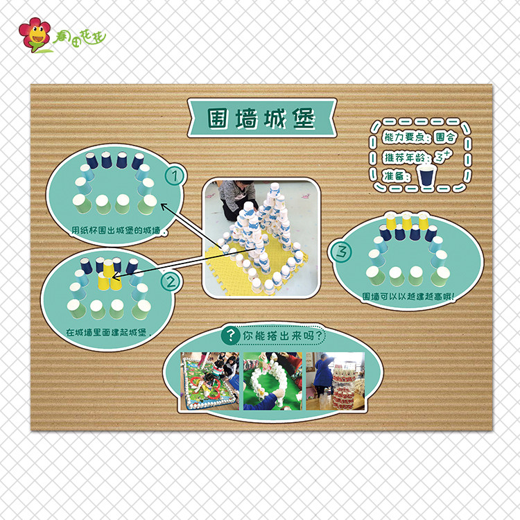 幼儿园建构区环创主题墙纸杯纸牌搭建图积木区垒高墙桥金字塔方法