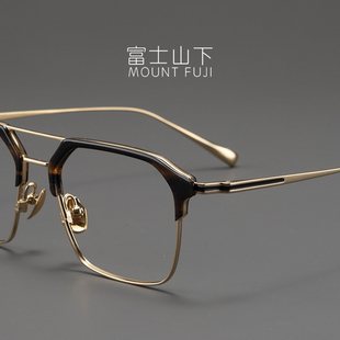 设计师款超轻纯钛眼镜架男款金色方框眉线框近视可配高端双梁款潮