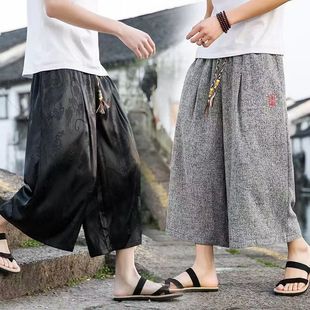 中国风男龙袍宽松沙滩短裤 肥佬280斤冰丝七分裤 阔腿裤 夏季 男薄款