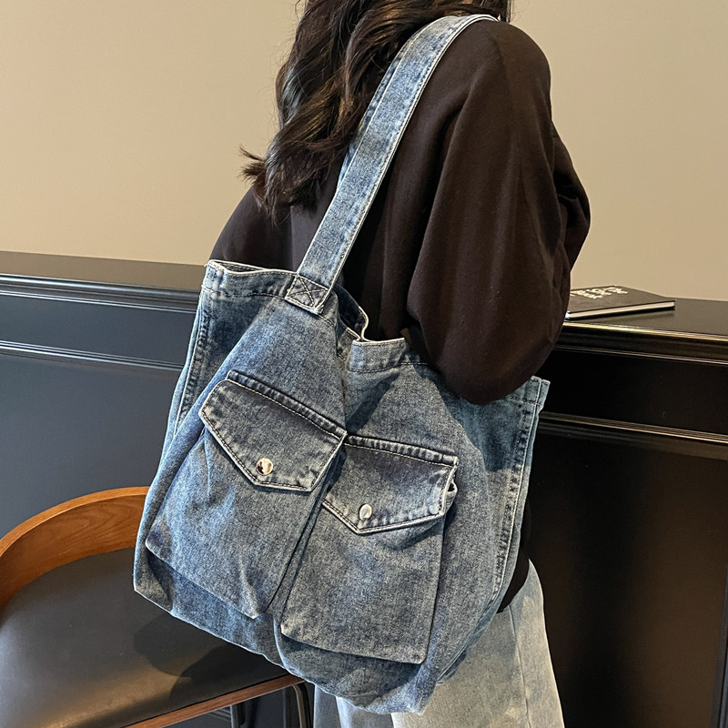 牛仔帆布单肩包女大容量购物袋小众文艺托特包日韩休闲百搭手提包