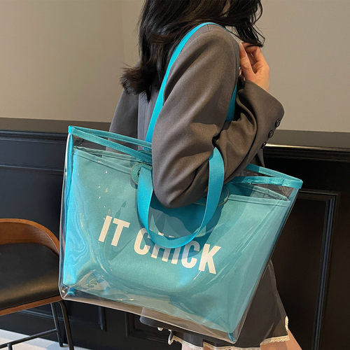 透明果冻包包女大容量2025新款夏季百搭单肩子母包休闲健身托特包