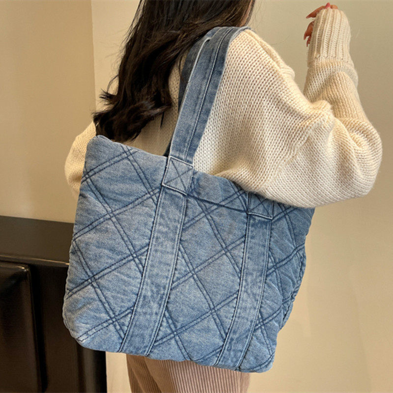 文艺女大学生大容量牛仔布托特包帆布包通勤包斜挎包包百搭购物袋