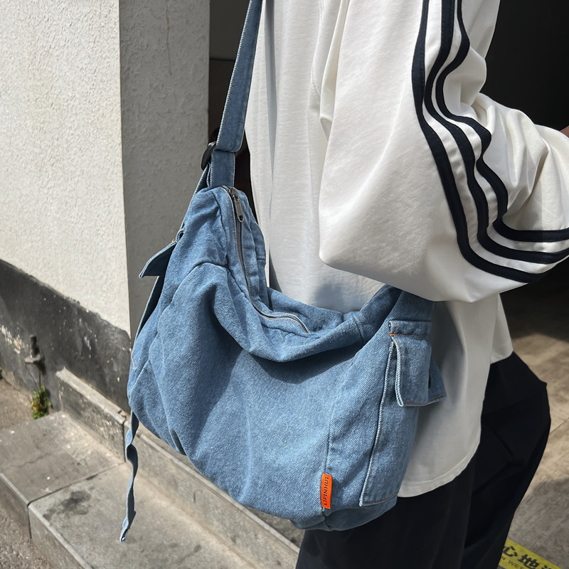 ins学生百搭水洗牛仔布小方包休闲简约单肩斜挎包包女软面帆布包