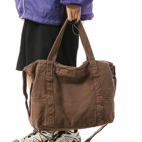 帆布包包女斜挎包ins纯色大容量手提包时尚休闲通勤包潮流托特包