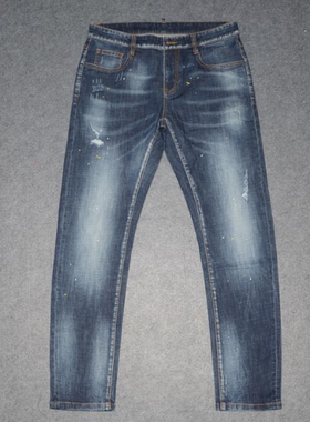 NBN男装夏薄牛仔裤 时尚破洞洗水休闲长裤 潮牌弹力修身蓝色裤子