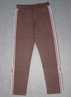 C男装秋冬厚卫裤 时尚LOGO压花竖条休闲长裤潮牌宽松直筒裤子8650