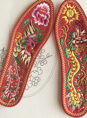 龙凤红色走绣坊20新款婚礼千层布鞋垫十层纯棉重工刺绣吸汗透气