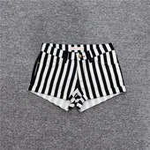 女 柜子货夏季 条纹百搭中低腰弹性短裤 显瘦卷边阔腿休闲裤 夏 女装