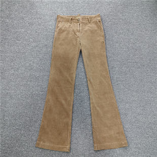 辣妹中低腰露脐灯芯绒微喇长裤 外贸元 单女士复古百搭喇叭休闲裤