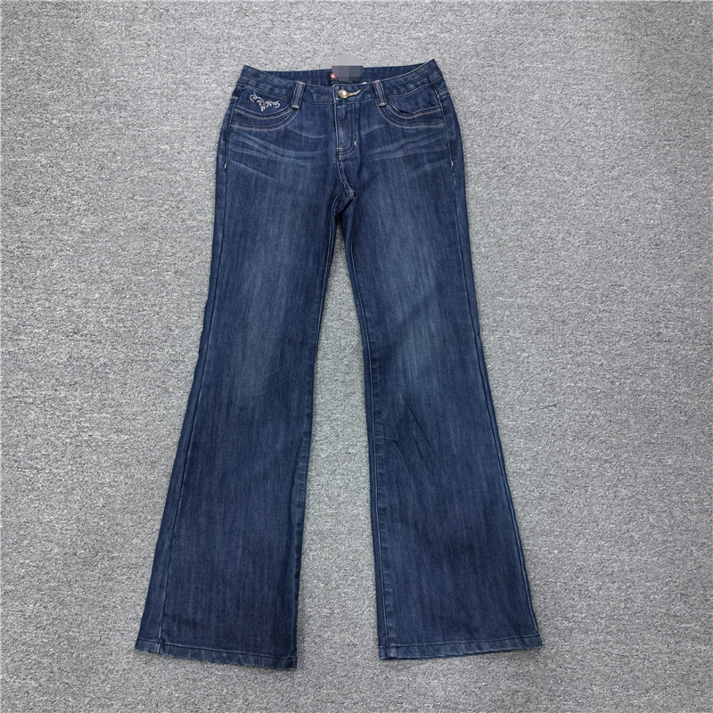 外贸秋款女士显瘦宽臀休闲牛仔裤子 微弹低腰辣妹喇叭牛仔长裤女